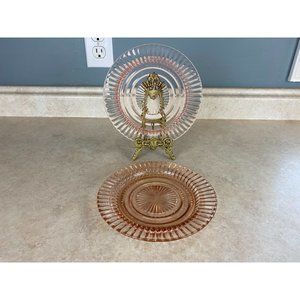 Pink Depression Glass Starburst Centre 6.75" Bread Plate Lot Of 2